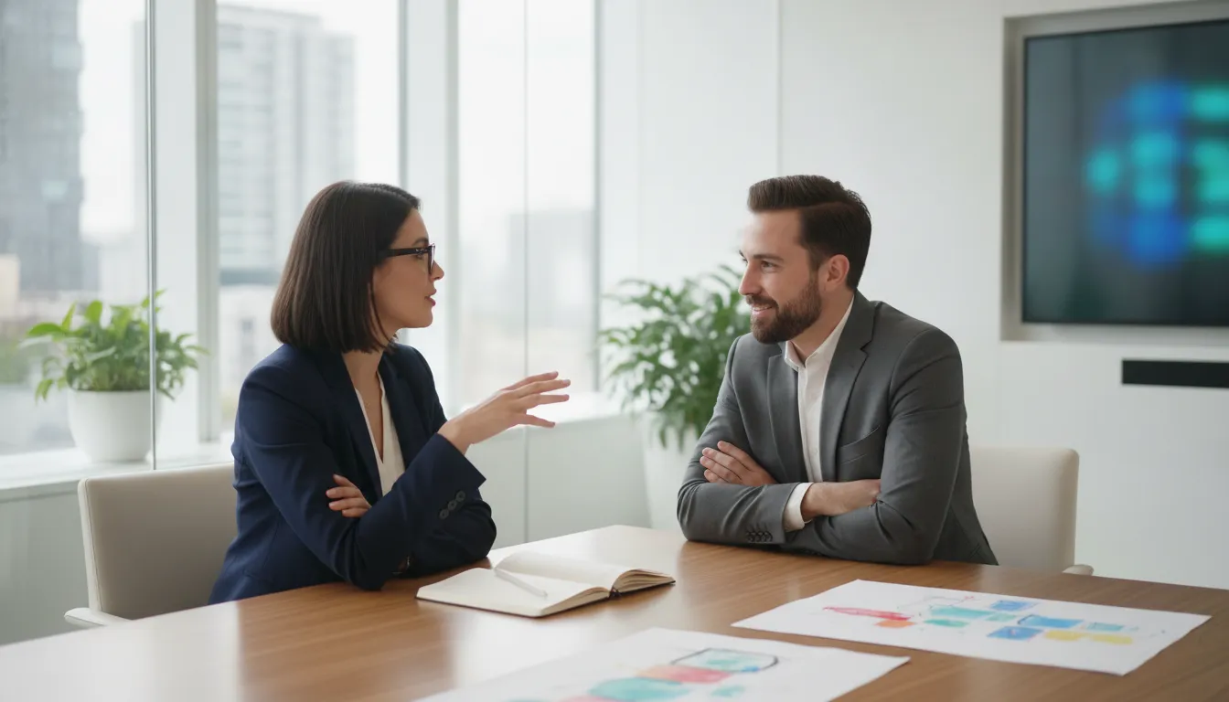 Healthcare marketers reviewing a place-based campaign in a clinic meeting room