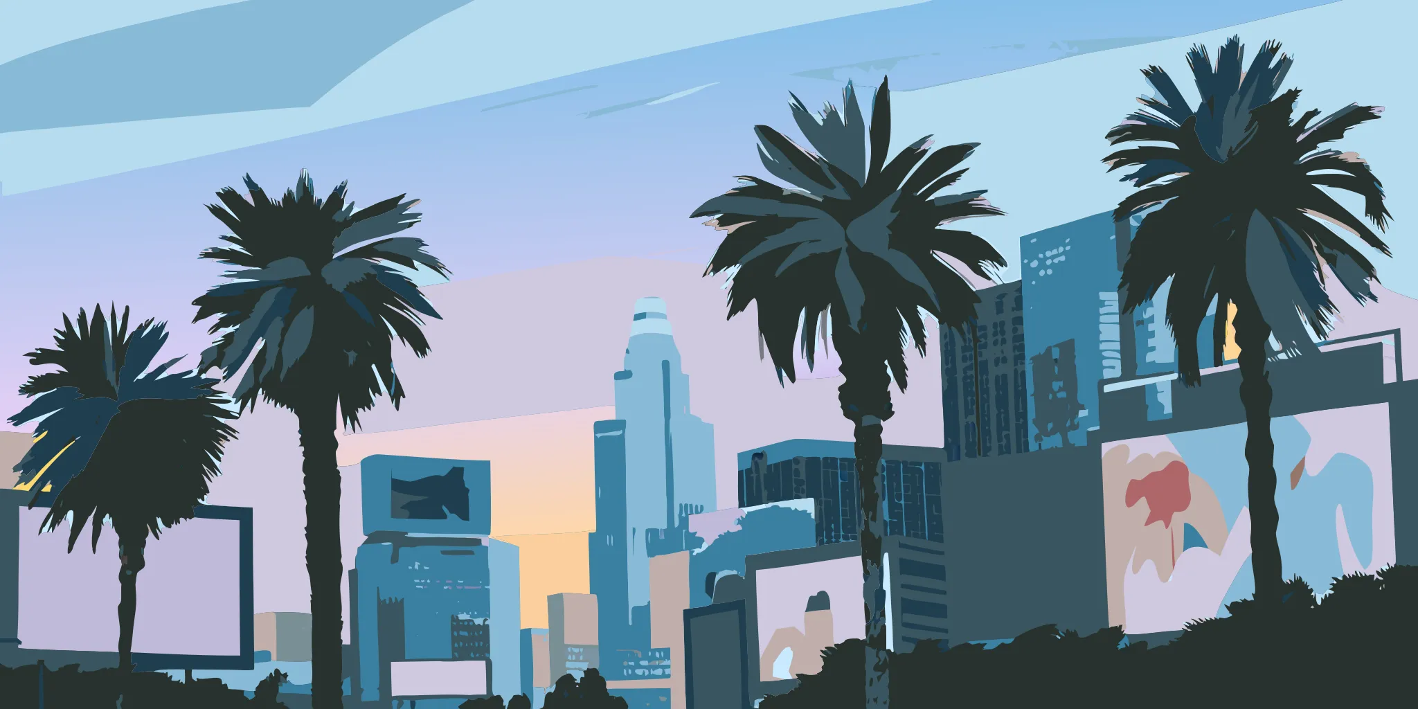 7-best-california-outdoor-advertising-companies-952882 Billboards from outdoor advertising companies on a California city skyline.