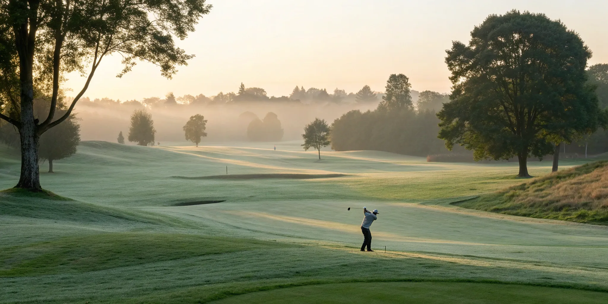 A golfer tees off on a local course, a strategic location for a business to advertise.