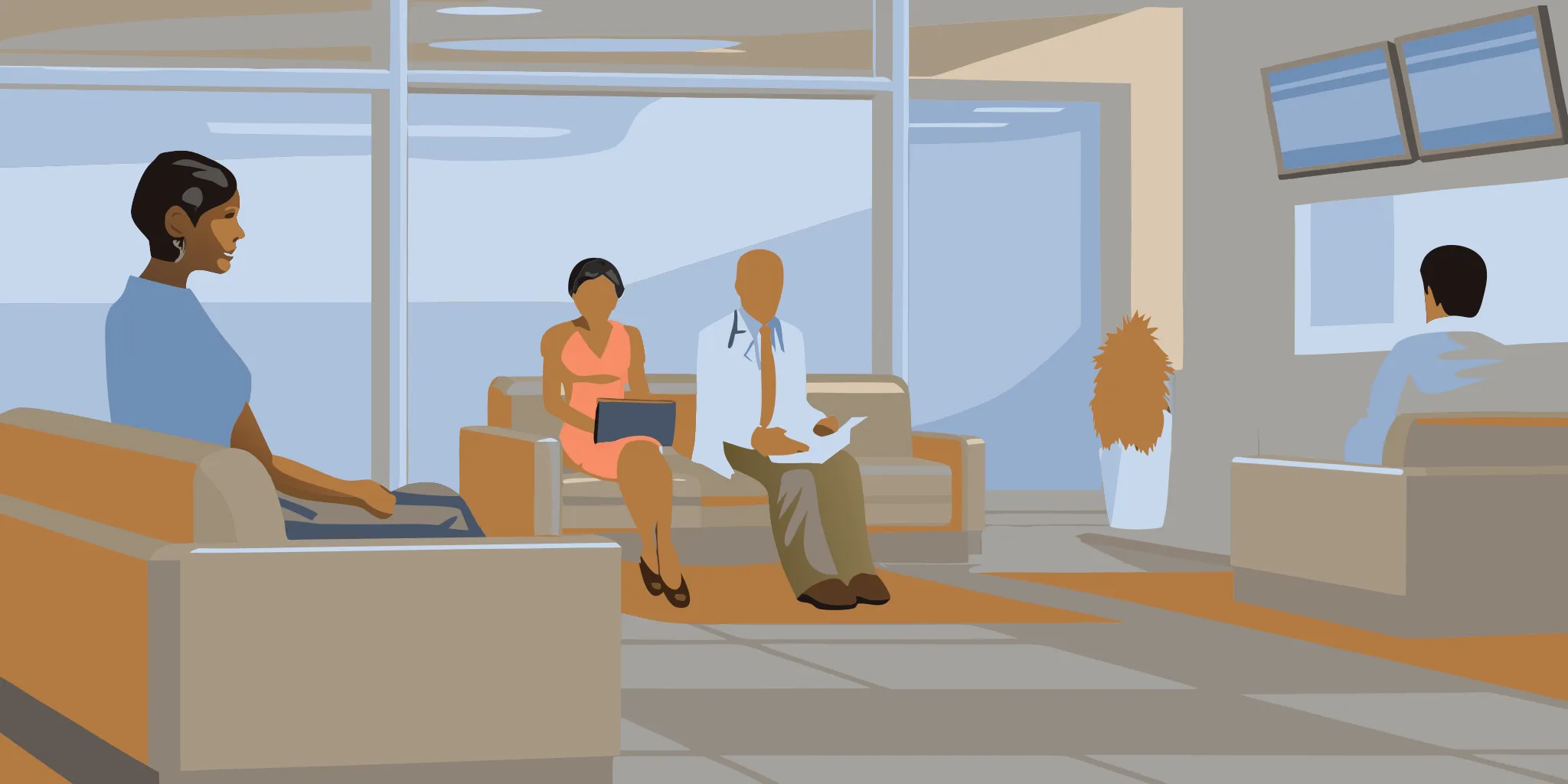 the-strategic-benefits-of-advertising-in-doctors-offices-952450 Strategic advertising in a doctor's office waiting room with patients.