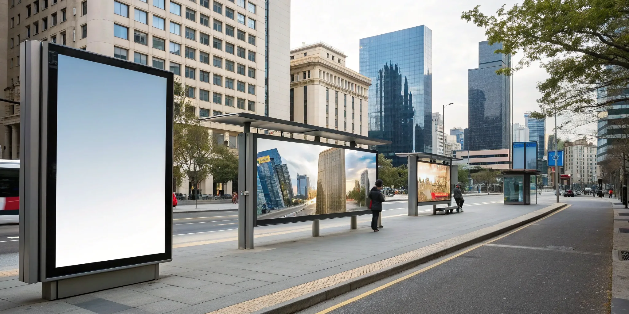 Out of home advertising at a busy bus stop, a key source of OOH impressions.