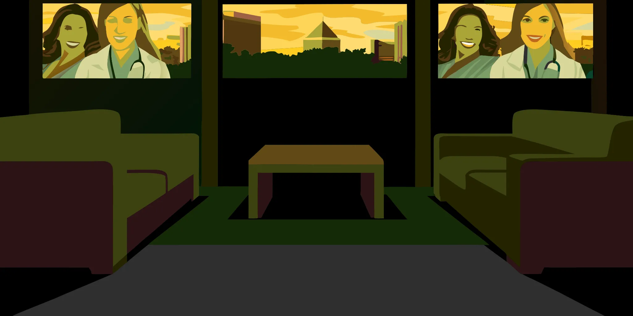 Digital ads for patients displayed in a Houston doctor office waiting room.