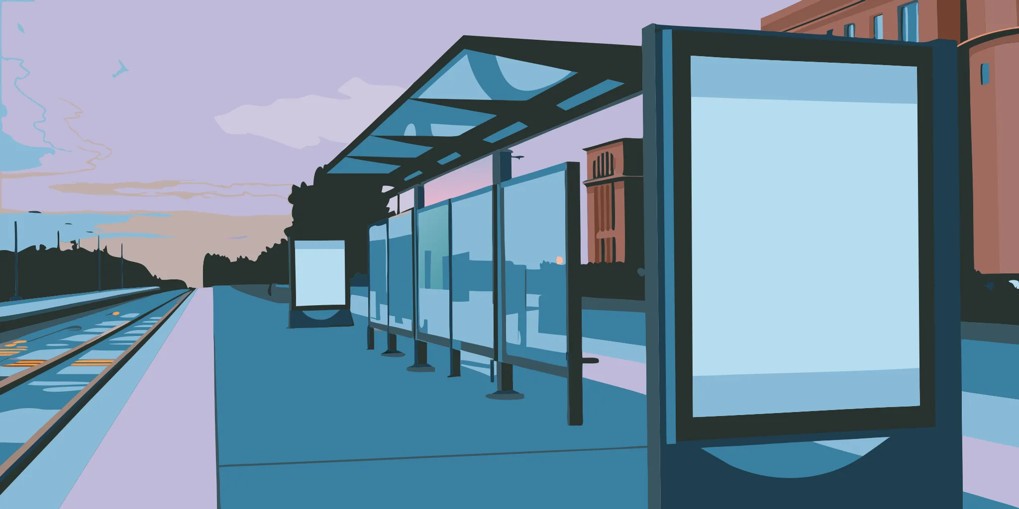 Custom OOH advertising on digital and static displays at a Sacramento transit shelter.