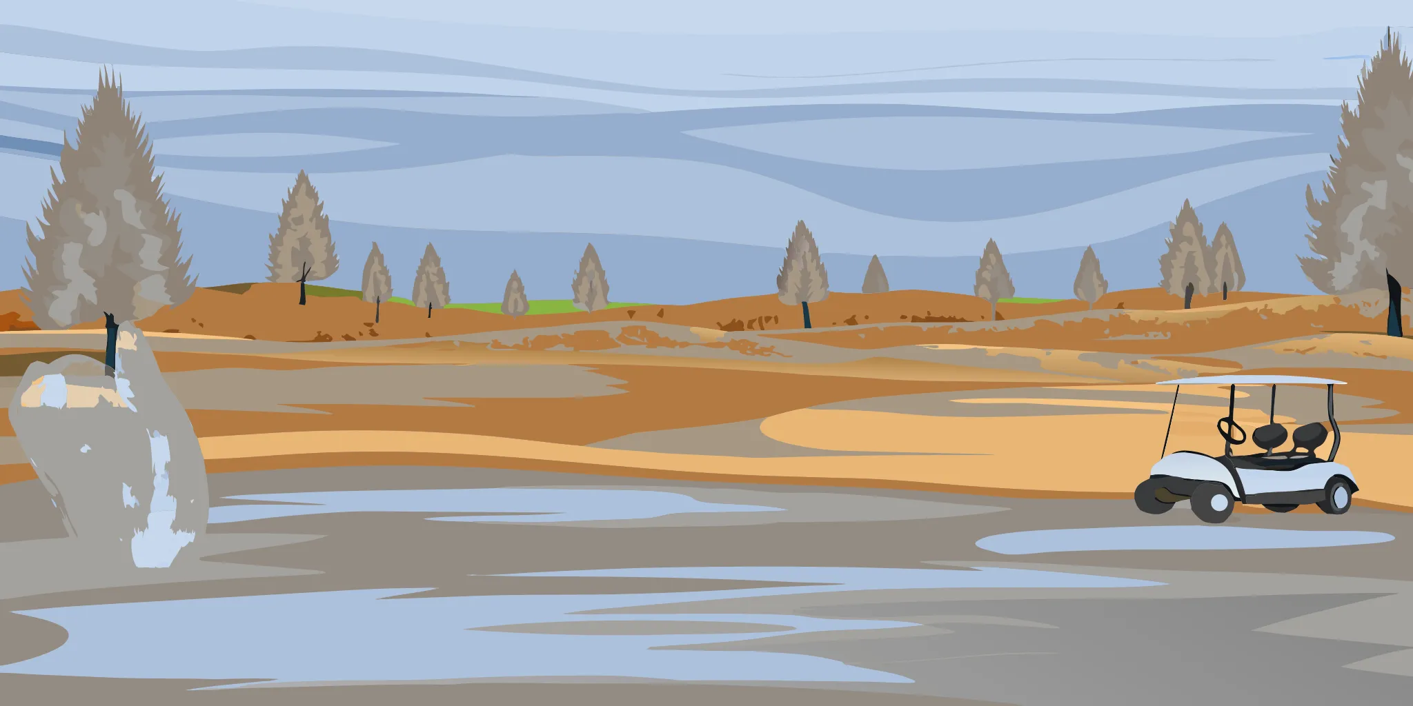 A golf course fairway ready for a tournament and sponsorship signage.