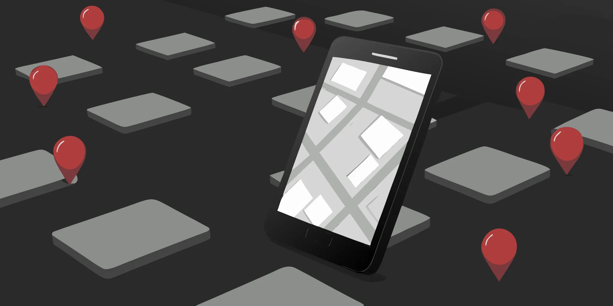 Smartphone map with location pins, an example of hyperlocal marketing for retail.