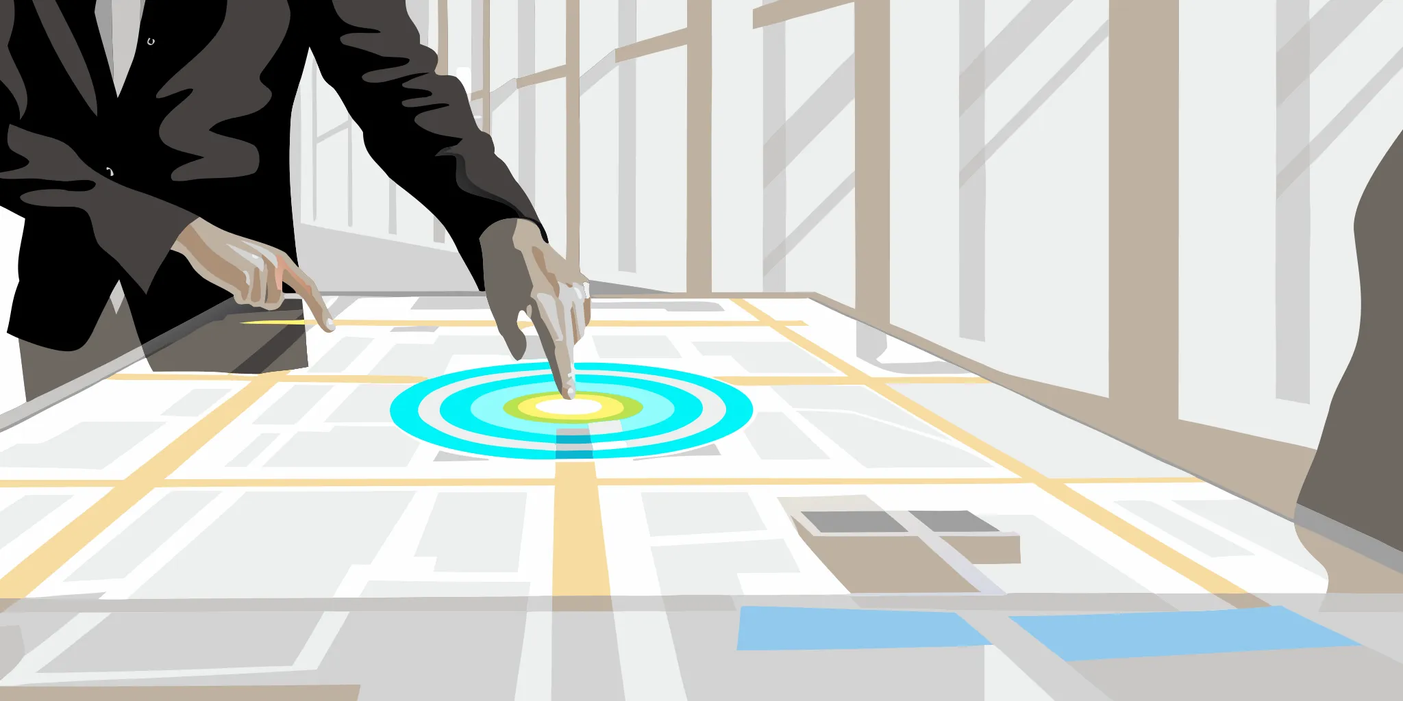 how-to-target-specific-neighborhoods-with-ads-effectively-587526 A businessperson targets a specific neighborhood on a digital map for an ad campaign.