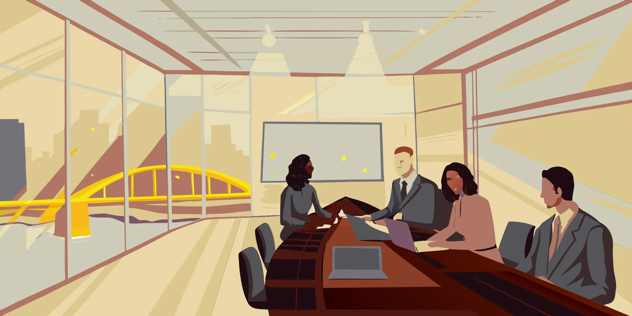 Marketing team discussing healthcare advertising services in a Pittsburgh office.