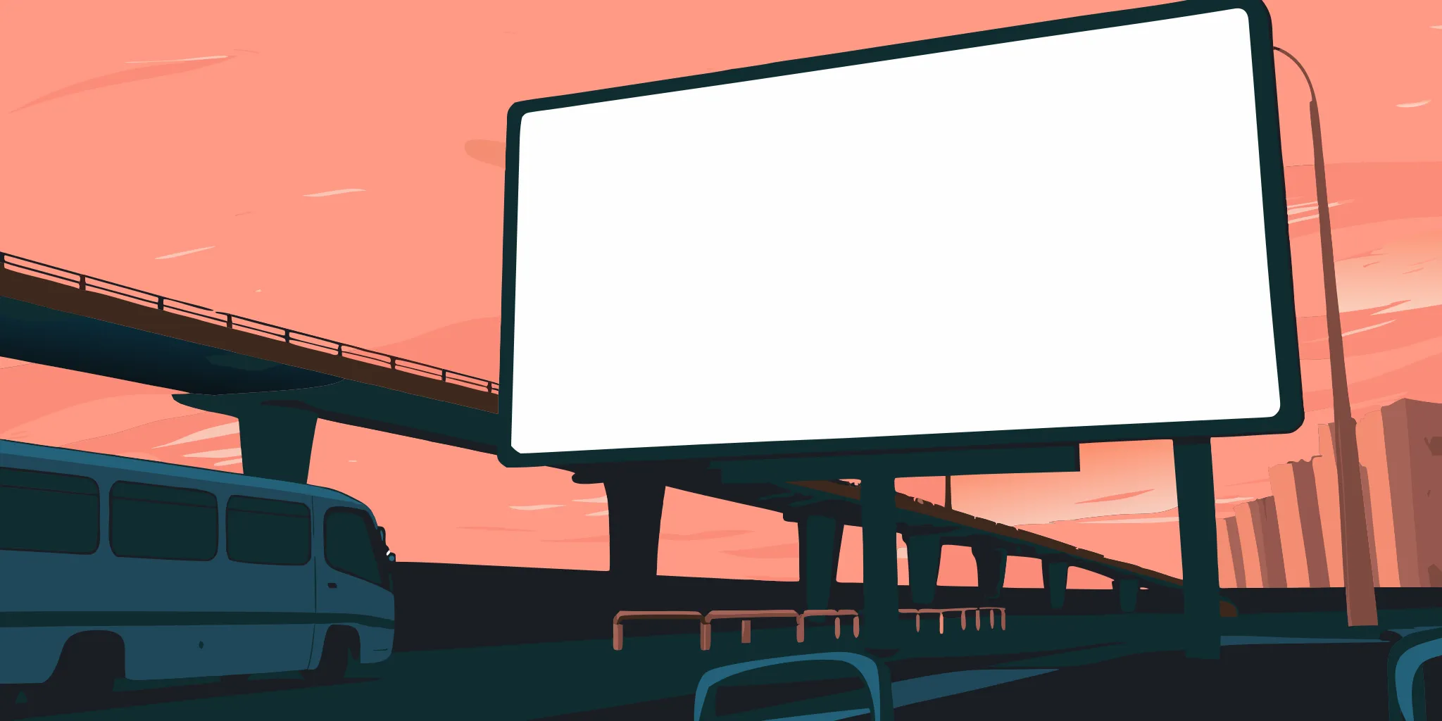 A city billboard at sunset, a prime space for nationwide out-of-home advertising companies.