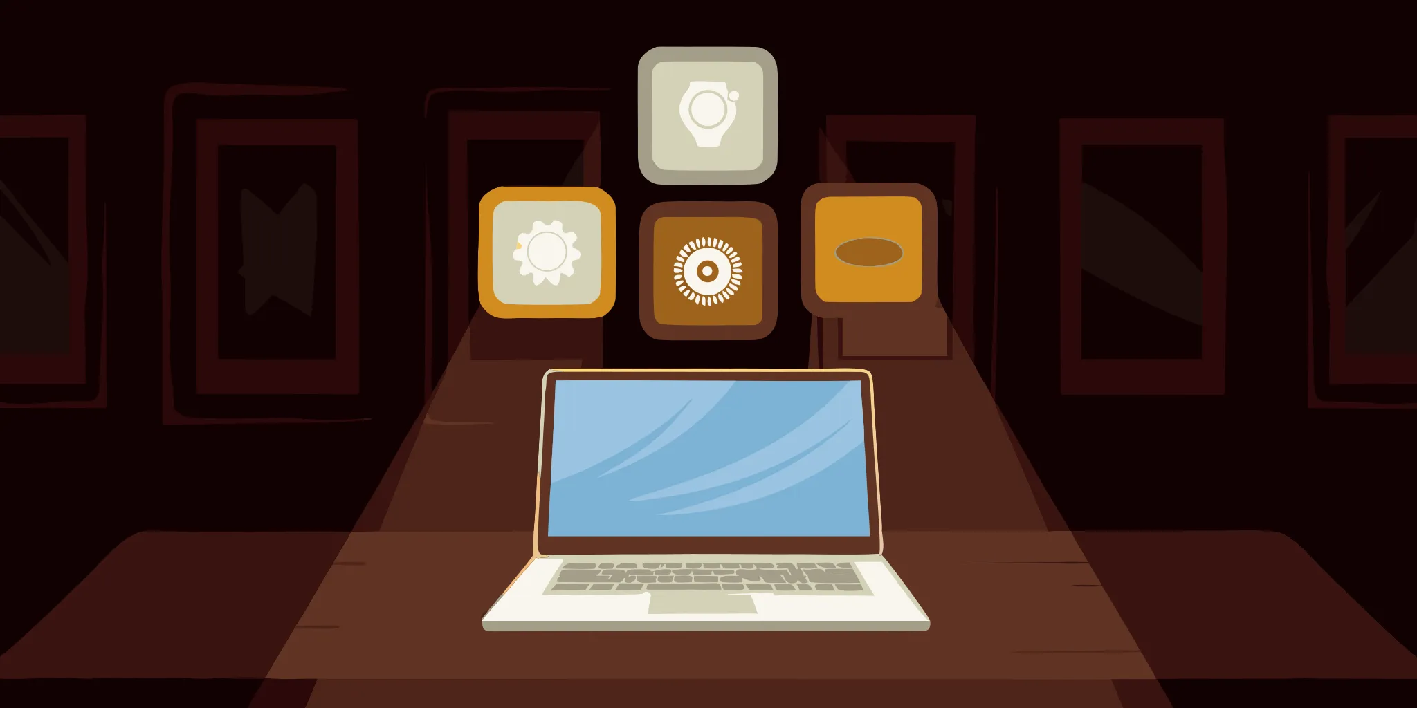Laptop with digital marketing icons that offer solutions for digital fatigue.