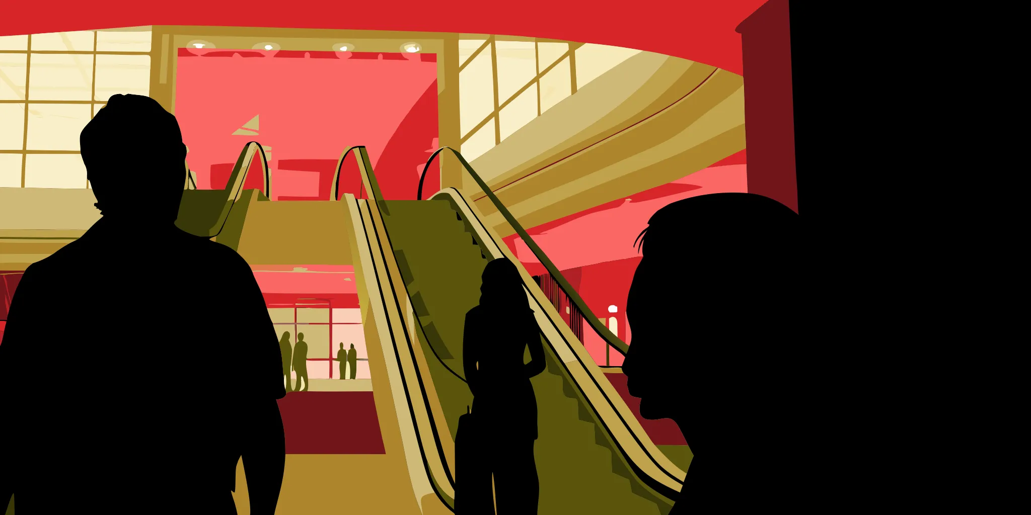 A busy shopping mall serves as a venue for place-based advertising for local events.