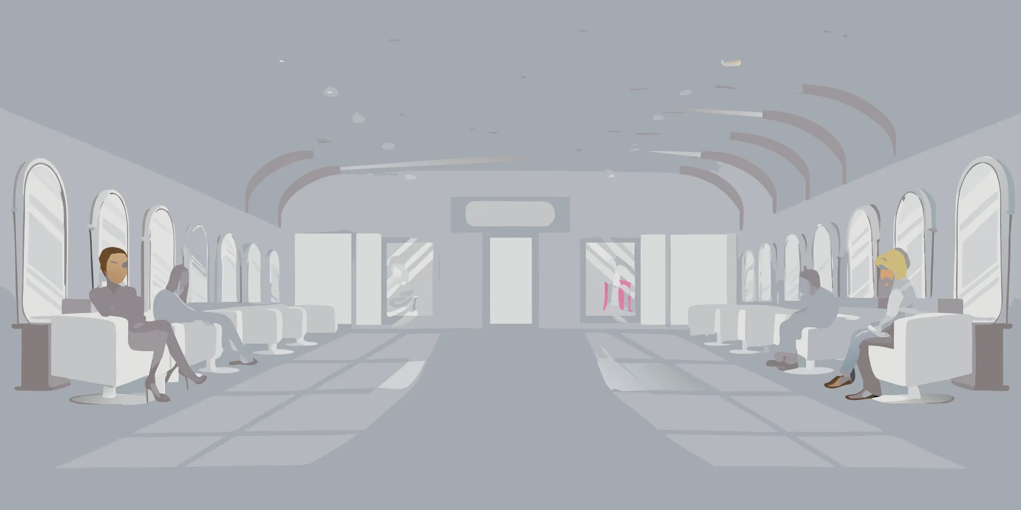 Modern salon interior with place-based advertising displays