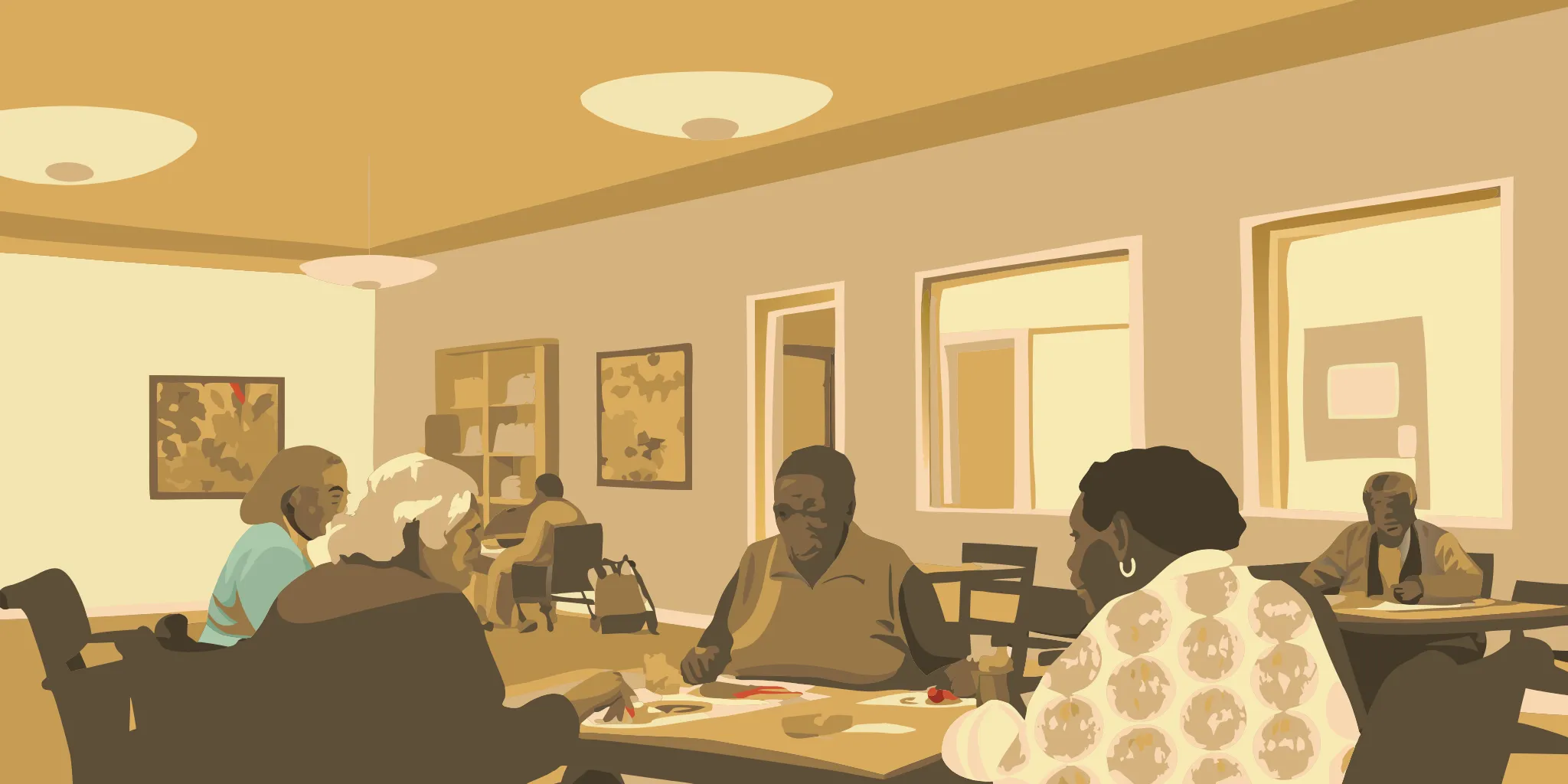Senior center advertising display in a community room