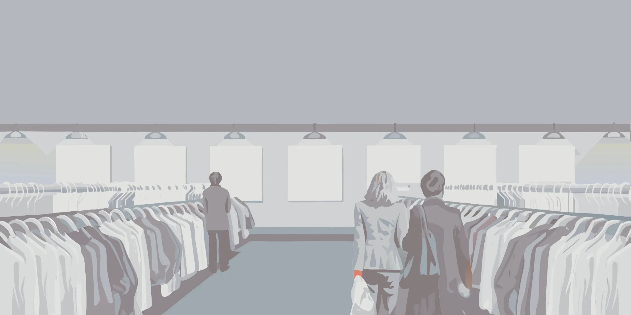 Thrift store advertising placement viewed by retail shoppers