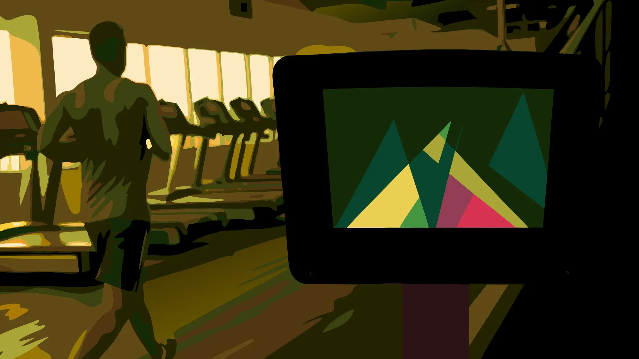 Alternative out of home advertising display showing digital screen with place-based media in a modern fitness center